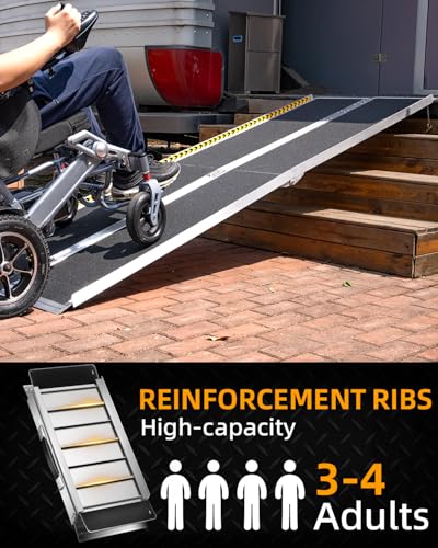 VNN Portable Wheelchair Ramp 7FT, Seamless Non-Slip Aluminum Ramps for Wheelchairs for Home, Handicap Wheelchair Ramps for Home Steps, Aluminum Loading Dock Plates, Doorways, Black - size: 7FT (Usable height 7-21 inch)
