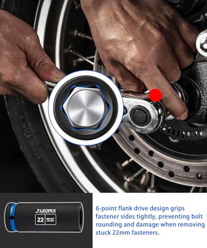22mm Deep Impact Socket 1/2" Drive CR-MO Steel 6-Point | CR-MO steel impact socket set. 1/2" drive, 6-point design. Deep reach for lug nuts & axle nuts. - size: 22mm