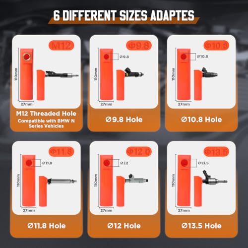Universal Fuel Injector Tester Cleaner Tool Kit, 6 Size Cleaning Adapters 8 Pulse Modes Injector Tester 12V/5V Output Power Drive, 4 Wire Dual Channel DIY Fuel Injector Cleaner Tools