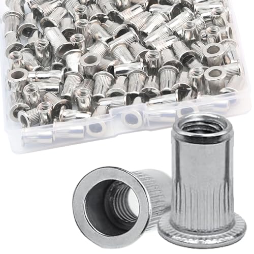 M5 Rivet Nuts, 100Pcs 304 Stainless Steel Flat Head Rivnut Threaded Insert Nutsert - color: Silver, size: M5