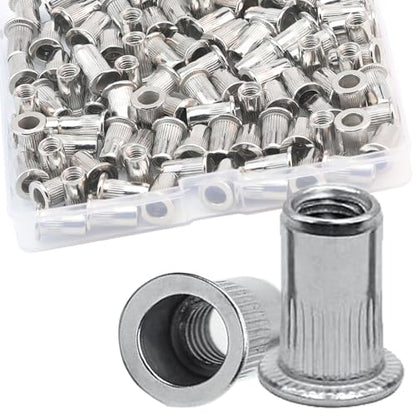 M5 Rivet Nuts, 100Pcs 304 Stainless Steel Flat Head Rivnut Threaded Insert Nutsert - color: Silver, size: M5