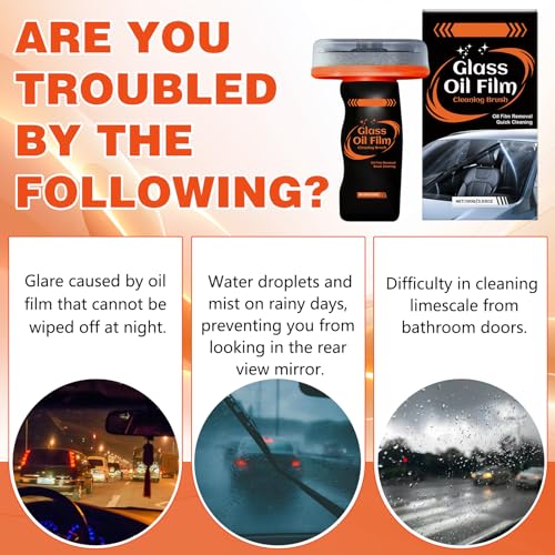 2PC Glass Oil Film Remover for Car, 100ml Roll-On Glass Compound with Cleaning Board, Windshield Cleaner Tool for Automotive Windshield/Window/Mirror Cleaning