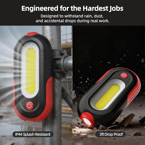 Magnetic Work Light Rechargeable, 400LM Mini LED Work Light with COB Dual Light Source, 5 Modes, USB-C Portable Flashlight with Magnets & Hook for Car Repair, Garage, Camping, Emergency (2 Pack)