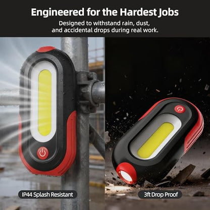 Magnetic Work Light Rechargeable, 400LM Mini LED Work Light with COB Dual Light Source, 5 Modes, USB-C Portable Flashlight with Magnets & Hook for Car Repair, Garage, Camping, Emergency (2 Pack)