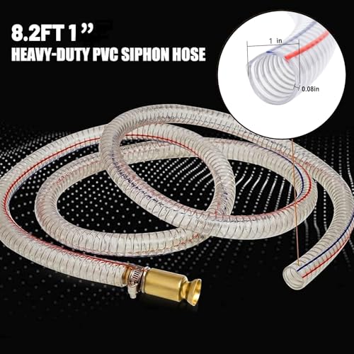 2PCS 8.2FT 1" Heavy Duty Gas Siphon Hose, Self-Priming Fuel Transfer Pump | Jiggler Siphon with Brass Valve & Metal Clamp, Transfer Hose for Gasoline, Fish Tank Water Changes, Boats, ATVs & Tractors - size: 1"ID x 2Pcs