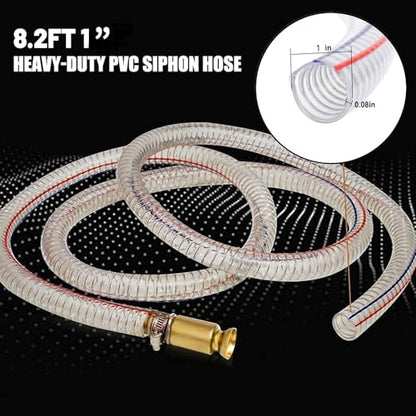 2PCS 8.2FT 1" Heavy Duty Gas Siphon Hose, Self-Priming Fuel Transfer Pump | Jiggler Siphon with Brass Valve & Metal Clamp, Transfer Hose for Gasoline, Fish Tank Water Changes, Boats, ATVs & Tractors - size: 1"ID x 2Pcs