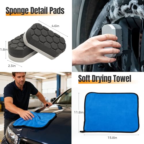 9Pcs Car Wheel Brush kit, Tire Brush, Microfiber Flat Wheel Cleaner Brush | Soft-bristled Rim Cleaner Brush, Tire Shine Applicator, Detailing Brushes, Detailing Pads, Scratch-Free Car Drying Towel