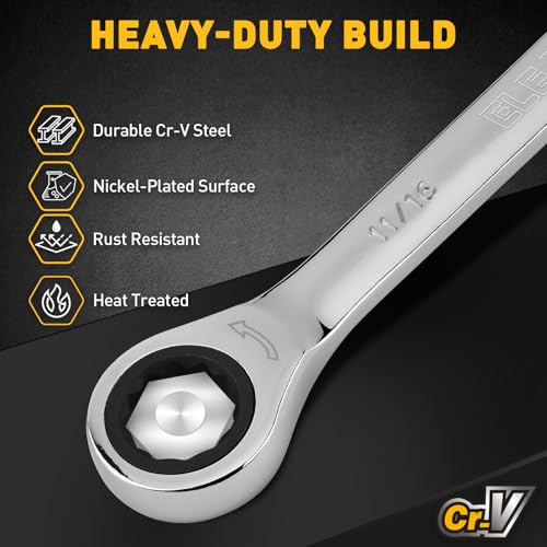 ELEAD 24-Piece Ratcheting Wrench Set, Metric 6-18mm & SAE 1/4"-3/4", 12-Point 72-Tooth CR-V Steel Combination Wrenches with Tool Roll Bag and Magnetic Wrench Organizer for Automotive Repair - color: 24-piece Ratchet Yellow&black