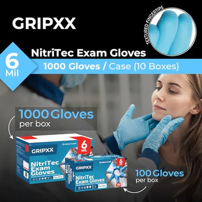 London Labs Heavy Duty 6 Mil Blue Nitrile Gloves Disposable Latex & Powder Free -Extra Stretchy Fentanyl Safe |Medical,First Aid Kit,EMT|Food Safe Rubber Gloves for Cooking & Cleaning|Bulk Pack (1000) - size: Large, style: 1000 Count