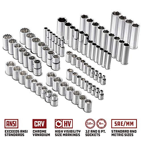 Powerbuilt 200 Piece 1/4-inch, 3/8-inch, and 1/2-inch Drive Mechanics Tool Set - with SAE and Metric Socket Set, Powerbuilt XT 90 Tooth Seal-Head Ratchets, including Case - 642472 - size: 200 Piece