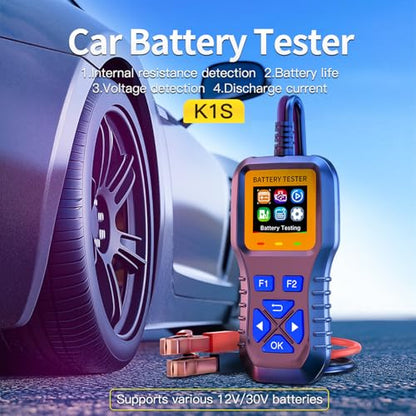 AZIJYV Battery Tester, Car Battery Tester K1S, Battery Load Tester 12V-30V Lead-Acid Battery Digital Automotive Battery Analyzer Can test automotive, electric vehicle, and motorcycle batteries