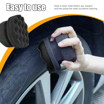 2 PCS Tire Shine Applicator, Reusable Foam Car Dressing Pads With Ergonomic Design, Durable Automotive Detailing Sponge Tool for Applying Shine (Black, Large) - size: Large