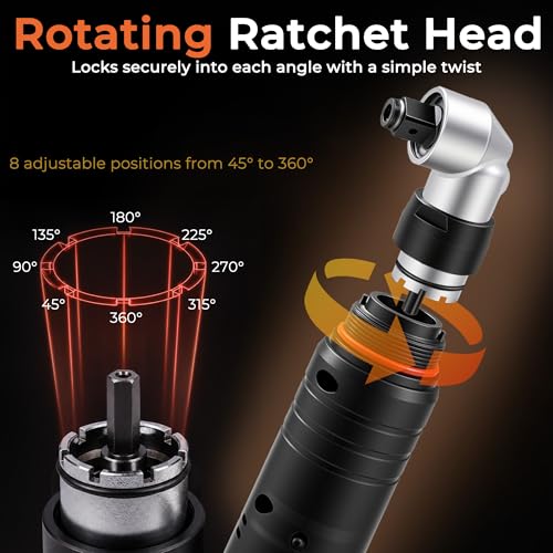 1/2" Brushless Right Angle Wrench 360 Rotating 160Nm, 2 Batteries | 6-Speed Control (800-3000 RPM), 4-Level LED Fuel Gauge, Includes 20pcs Sockets & Bits, 3500 IPM High Torque, Pro Tool Case