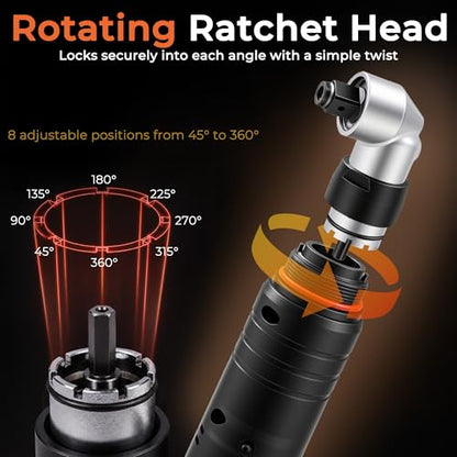 1/2" Brushless Right Angle Wrench 360 Rotating 160Nm, 2 Batteries | 6-Speed Control (800-3000 RPM), 4-Level LED Fuel Gauge, Includes 20pcs Sockets & Bits, 3500 IPM High Torque, Pro Tool Case
