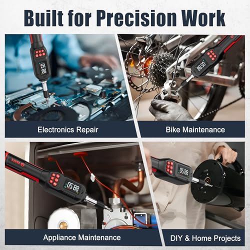 VANPO Digital Torque Screwdriver, 4.42-88.5 in.lb, ±2% Accuracy | 0.5-10 Nm, 1/4" Electrician Torque Screwdriver Set with 31Bits, LCD Display & Audible Buzzer for Bike & Precision Electronics