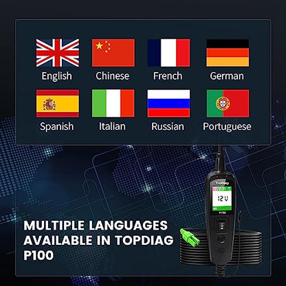 Topdiag P100 Automotive Power Circuit Probe Tester, 12 24V Electrical Short/Open Breaker Finder, AC DC Diode Resistance Relay Tester, Continuity Test Digital Multimeter/Ohmmeters, 20 + 20FT Cable - style: P100