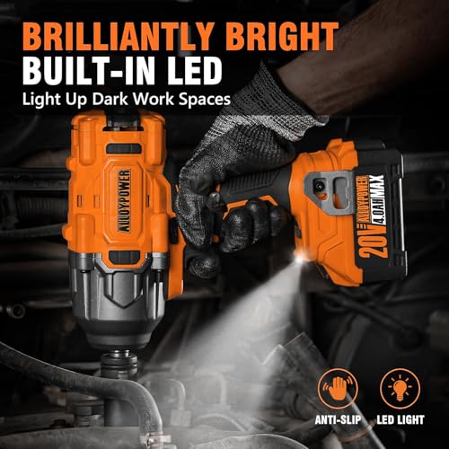 ALLOYPOWER Cordless Brushless Impact Wrench, 1475 ft-lbs (2000N.m), 1/2 High Torque power impact gun, 3-Mode Speed, 2*4000mAh Battery, 3 Sockets, Electric Impact Wrench Set for Car Tire Truck RV Mower