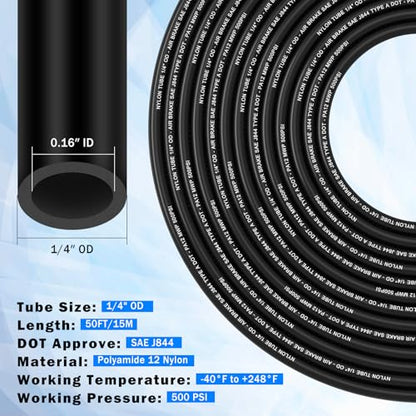 1/4" DOT Air Line with 24 Pcs Quick Connect Air Fittings Kit 50FT 1/4 DOT Air Lines with Push Lock Air Line Fittings Pneumatic Push to Connect Air Hose Fittings - size: 25 PCS-50FT 1/4