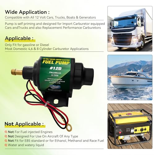 12D Micro Electric Diesel Fuel Pump Universal 5/16 inch Inlet and Outlet 12V 1-2 A, 35 GPH, 4-7 PSI - color: 4-7PSI 35 GPH for diesel