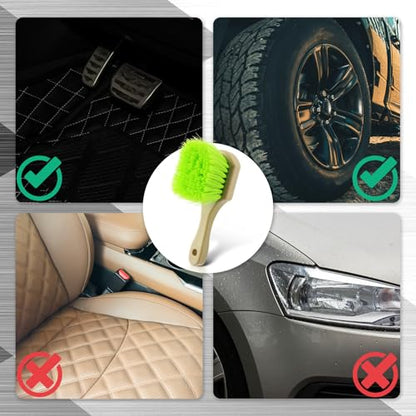 Vesici 2 Pcs 10 Inch Car Wash Brush Head with Soft Detailing Bristle Flow Through Car Cleaning Brush with 1 Pcs Stiff Bristle Wheel Brushes for Motorboat Rv Facades of Houses Wheel Carpet (Green) - color: Green