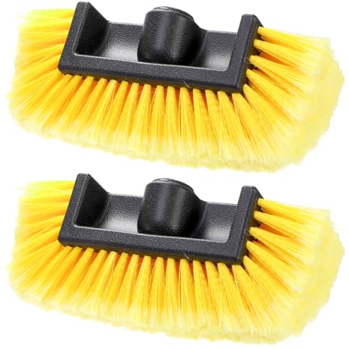 2 Pack Car Wash Brush Head, 10'' Car Wash Scrubber with Soft Bristle | Car Cleaning Brush Exterior Vehicle Wash Equipment Replacement for Auto RV Truck Boat Camper, Yellow