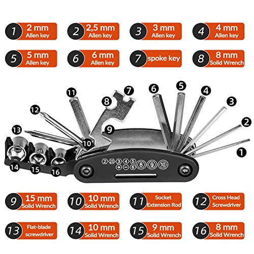ROCKBROS Bike Multitool Lightweight 16-in-1 MTB Bicycle Multitool Compact Portable Bike Repair Tool Kit With Allen Wrench, Tire Levers-1 Pack - style: 16 in 1 Tools-1 Pack