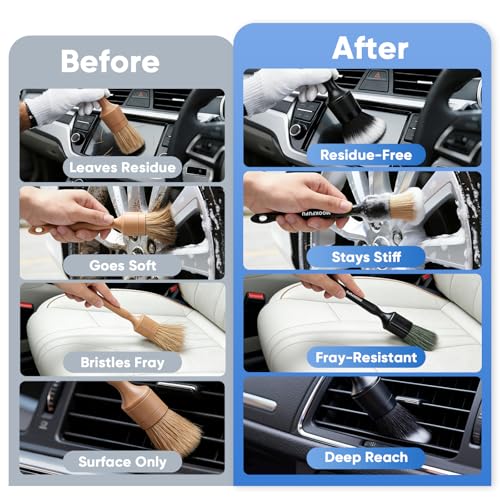Car Detailing Brush, 6PCS Ultra Soft Boars Hair Car Interior Exterior Detailing Brushes, Scratch-Free Car Cleaning Dust Brush for Dashboard, Emblem, Air Vents, Wheels, Leather Seat - color: Black