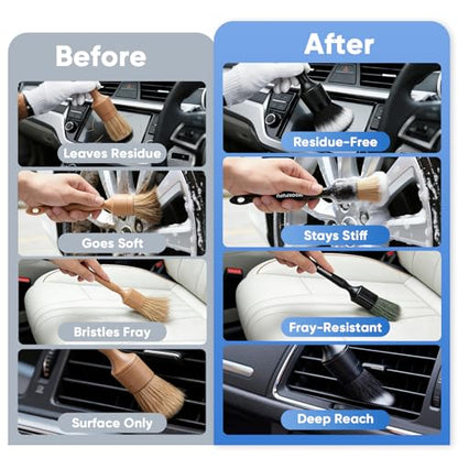 Car Detailing Brush, 6PCS Ultra Soft Boars Hair Car Interior Exterior Detailing Brushes, Scratch-Free Car Cleaning Dust Brush for Dashboard, Emblem, Air Vents, Wheels, Leather Seat - color: Black