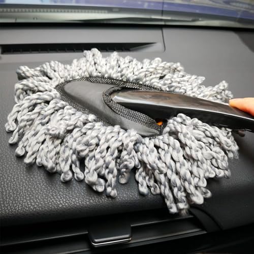 Car Duster, 2 Pack Super Soft Microfiber Dash Duster Detail Brush Set Interior Exterior Cleaning Dusting and Washing Tool for Cars, Trucks, SUVs & RV - Gray