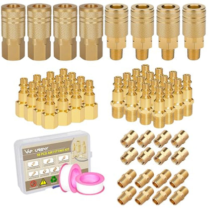 58 Pcs Air Hose Fittings, 1/4" NPT Air Coupler & Plug Kit, Industrial Interchange Quick Connects, Air Tool Fittings for Professional Jobsite, Auto Shop, DIY User - style: 58pcs Air Coupler & Plug