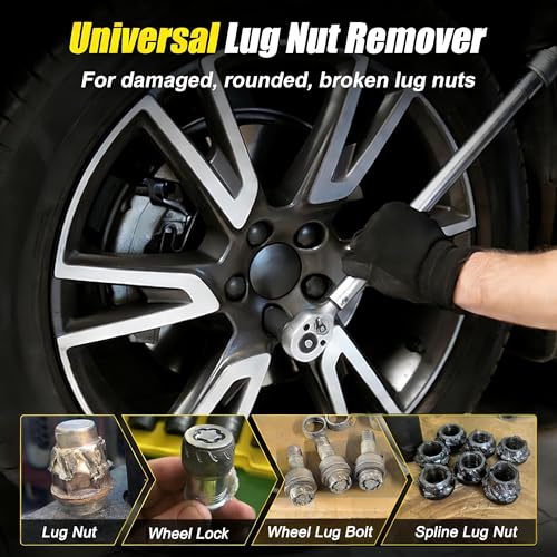 Topec 6PCS Wheel Lock Removal Kit, 1/2-Inch Drive Lug Nut Removal Tool, 17,19,21,22mm Stripped Lug Nut Remover, Extractor Socket Set for Broken, Damaged, Rounded Bolts - size: 6 PCS