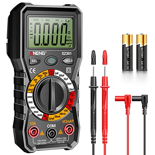 ANENG Digital Multimeter with Case,DC AC Voltmeter,Ohm Volt Amp Meter,Measures Voltage,Current,Resistance,Continuity,Diodes,Electric Tools for Househould Outlet,Automotive Battery Test - color: Black