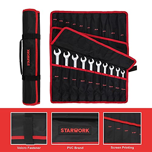 STARWORK TRUE MECHANIC™ 20 Pc. Reversible Ratcheting Wrench Set, Combination Ratchet Wrench Set, Non-Slip, Long Pattern, 6-Point 15° Offset, Professional, SAE/Metric (5/16-3/4" & 8-19 mm)