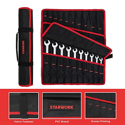 STARWORK TRUE MECHANIC™ 20 Pc. Reversible Ratcheting Wrench Set, Combination Ratchet Wrench Set, Non-Slip, Long Pattern, 6-Point 15° Offset, Professional, SAE/Metric (5/16-3/4" & 8-19 mm)