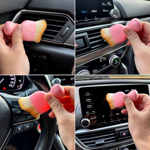 Car Detailing Brush, Soft Bristle Cleaning Brush, Scratch-Free Auto Duster Tool for Dashboard, Air Vents, Leather & Interior Cleaning (Pink&Brown with Cap) - color: Pink&Brown with Cap