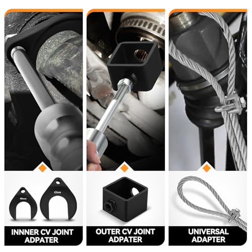 Auto Dynasty CV Axle Puller Tool Set Front Wheel Drive Axle Half Shaft Removal Tool Kit with Slide Hammer, 8 pc CV Joint Removal Tool and 63mm 48mm CV Joint Fork Adapter Cable Adapter Attachments