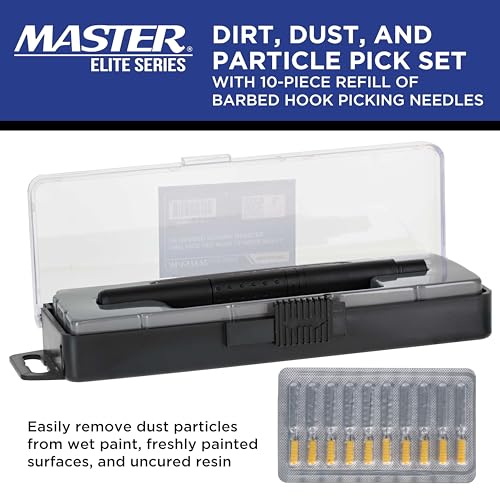 Master Elite Dirt, Dust, and Particle Pick Set with 10-Piece Refill of Barbed Hook Picking Needles - Easily Remove Dust Particles from Wet Paint, Freshly Painted Surfaces, Resin, Auto Finish Coatings