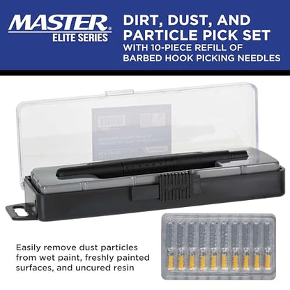Master Elite Dirt, Dust, and Particle Pick Set with 10-Piece Refill of Barbed Hook Picking Needles - Easily Remove Dust Particles from Wet Paint, Freshly Painted Surfaces, Resin, Auto Finish Coatings