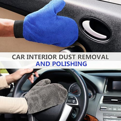 Teenyyou 6 Pcs Microfiber Dusting Mitt Car Wash Mitts Cleaning Glove with Thumb Reusable Terry Dusting Gloves with Elastic Wrist Cuff for Car Wheel Plants House Kitchen(Blue, Grey,9.84 x 7.87 Inch) - color: Blue, Grey, size: 9.84 x 7.87 Inch