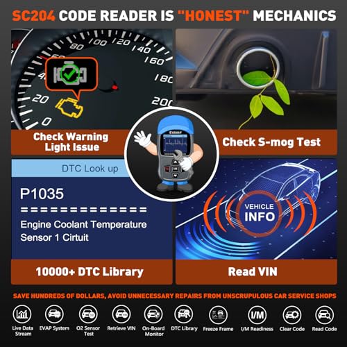 CGSULIT Scan Tool SC204 OBD2 Scanner, Check Engine Light Code Reader with Reset, One-Click I/M, Clear Error Code, DTC Lookup & More, Car Diagnostic Tool for All OBDII/EOBD Vehicles After 1996, Grey - color: SC204 Code Reader-Grey