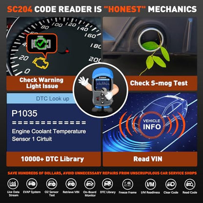 CGSULIT Scan Tool SC204 OBD2 Scanner, Check Engine Light Code Reader with Reset, One-Click I/M, Clear Error Code, DTC Lookup & More, Car Diagnostic Tool for All OBDII/EOBD Vehicles After 1996, Grey - color: SC204 Code Reader-Grey