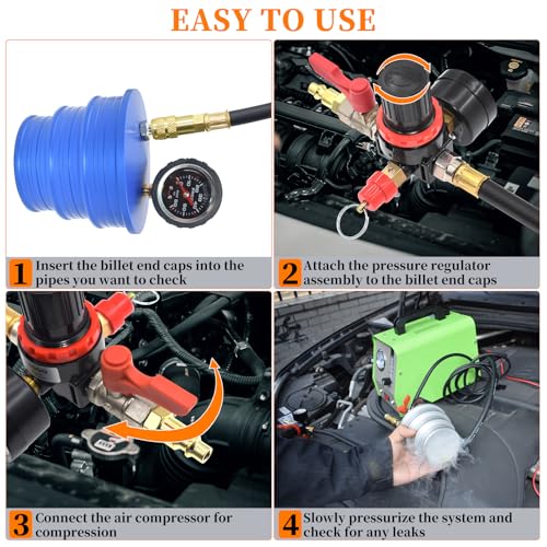 Charge Air Cooler CAC Boost Leak Tester with 3" 3.5" 4" Billet End Caps | 6061 Aluminum CAC Pressure Tester with 5Ft. Extension Line and US & EU & JP Standard Air Connectors for Class 7 & 8 Trucks - size: 13pcs