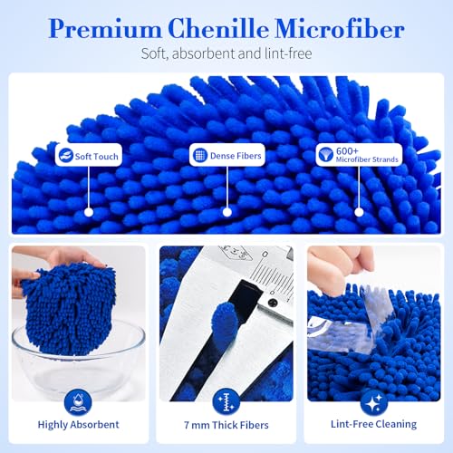 Car Wash Brush with Long Handle - 62" Car Wash Kit with Chenille Microfiber Cleaning Brush, Car Washing Mop with 3 Replacement Mitts, Scratch-Free Scrub Washer Wand for Vehicles, RV, Truck Blue - color: Blue