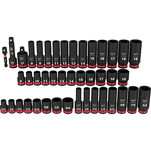 Milwaukee 43PC Shockwave Impact Duty 3/8" Drive SAE & Metric Deep 6 Point Socket Set with Accessories