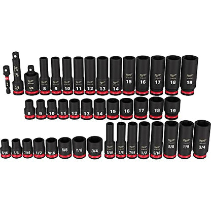 Milwaukee 43PC Shockwave Impact Duty 3/8" Drive SAE & Metric Deep 6 Point Socket Set with Accessories