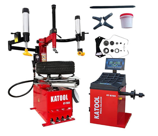 KATOOL 2.0HP Tire Machine Combo Double Assit Tire Changer Machine with Wheel Balancer Machine (830+760) - color: Red