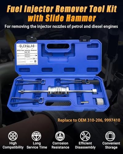 Fuel Injector Removal Tool Kit Compatible with Ford Volvo 1.0L 1.6L 2.0L 2.3L 2.7L 3.5L Engines, Fuel Injector Remover Slide Hammer Puller Set Replaces 9997410 310-206