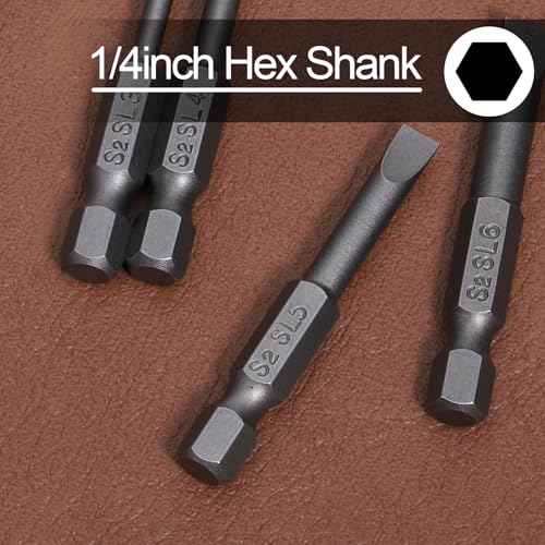 12Pcs Magnetic Screwdriver Bit Set, 1/4 Inch Hex Shank Flat Head Slotted Drill Bits, 2 Inch Length Screwdriver Bits SL2 SL2.5 SL3 SL4 SL5 SL6 for Power Drill Impact Driver
