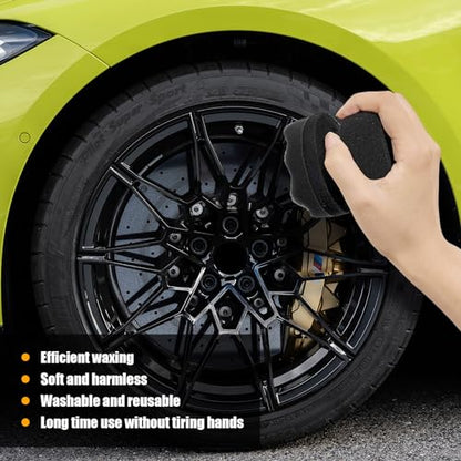 2 PCS Tire Shine Applicator, Reusable Foam Car Tire Dressing Applicator Pads with Ergonomic Design, Durable Automotive Detailing Sponge Tool for Applying Tire Shine (Black, Small) - size: Small