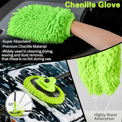 Car Wash Brush with Long Handle - Extendable Car Wash Mop & Sponge | 15° Curved Labor-Saving,Scratch Free Soft Brush,Replacable Head, for Truck SUV Cleaning